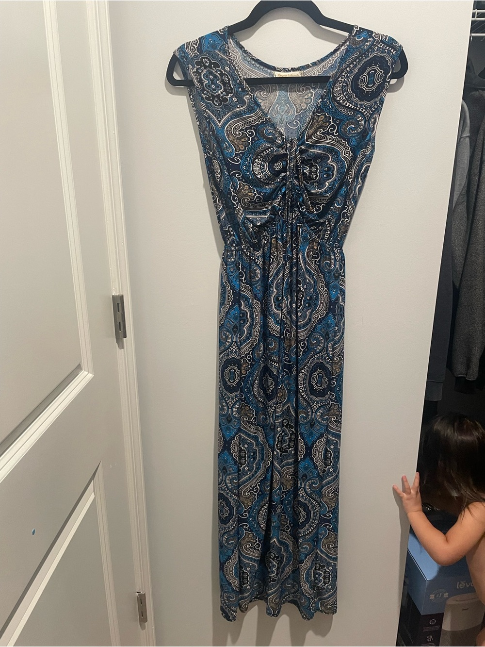 Blue Paisley Drawstring Maxi Dress